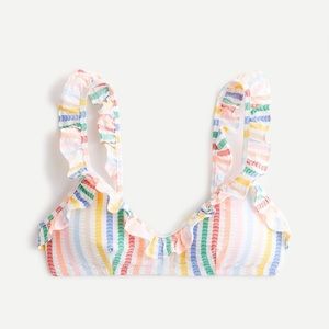 JCrew Ruffle French Bikini Top Rainbow Seersucker M NWT